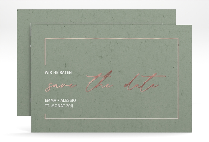 Save the Date-Karte Simple Line A6 Karte quer gruen rosegold