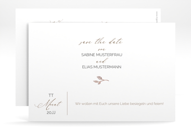 Save the Date-Karte Plain A6 Karte quer weiss rosegold
