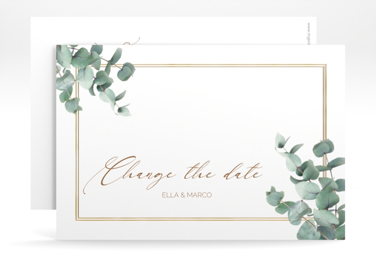 Change the Date-Karte Eucalypt A6 Karte quer weiss gold mit Eukalyptus und edlem Rahmen