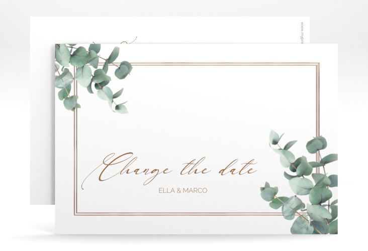 Change the Date-Karte Eucalypt A6 Karte quer weiss rosegold mit Eukalyptus und edlem Rahmen