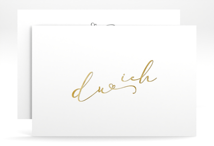 Save the Date-Karte Zweisamkeit A6 Karte quer weiss gold im minimalistischen Stil mit Aufschrift du & ich