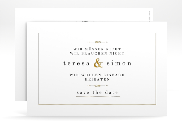Save the Date-Karte Manorial A6 Karte quer weiss gold