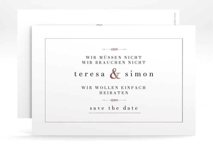 Save the Date-Karte Manorial A6 Karte quer weiss rosegold