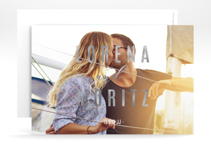 Save the Date-Karte Memory A6 Karte quer weiss silber