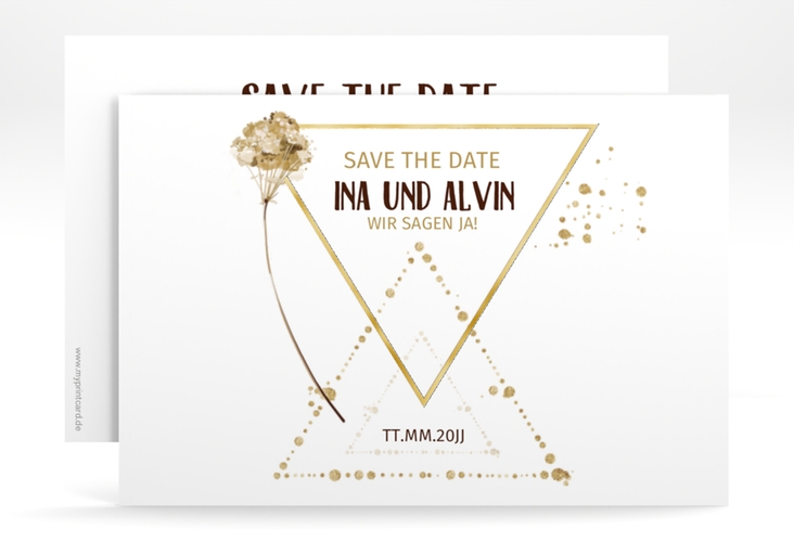 Save the Date-Karte Triangle A6 Karte quer weiss gold