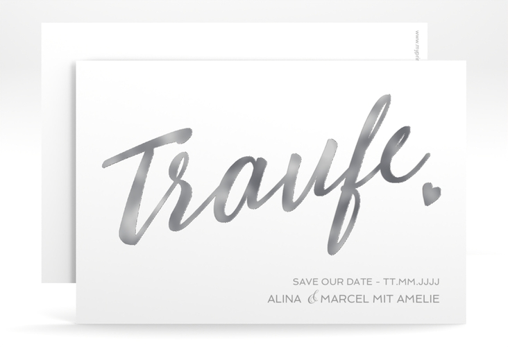 Save the Date-Karte Traufe A6 Karte quer weiss silber