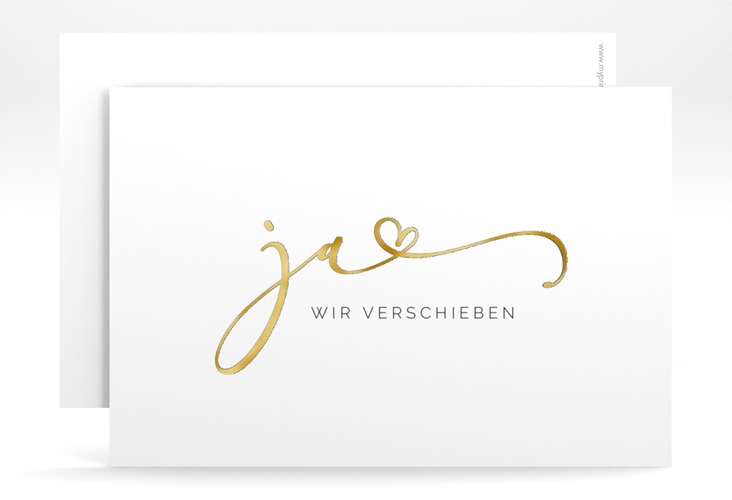Change the Date-Karte Jawort A6 Karte quer weiss gold modern minimalistisch mit veredelter Aufschrift