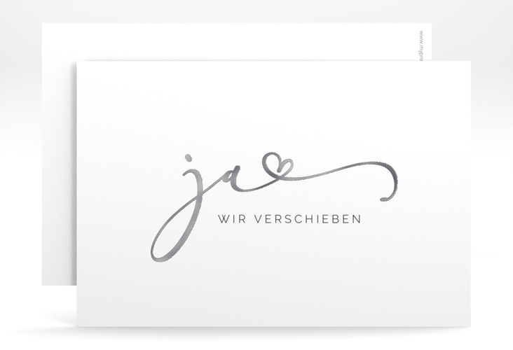 Change the Date-Karte Jawort A6 Karte quer weiss silber modern minimalistisch mit veredelter Aufschrift
