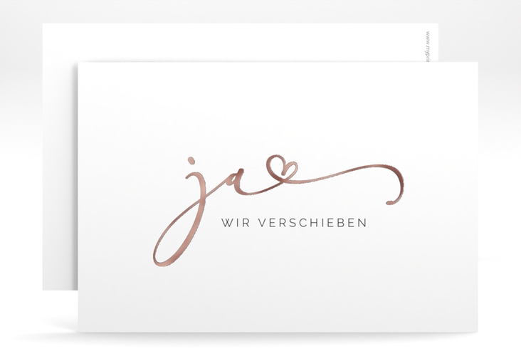 Change the Date-Karte Jawort A6 Karte quer weiss rosegold modern minimalistisch mit veredelter Aufschrift