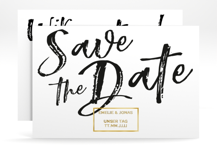 Save the Date-Karte Words A6 Karte quer weiss gold
