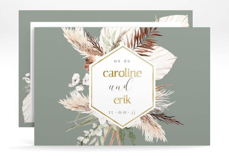 Save the Date-Karte Bohemian A6 Karte quer gruen gold