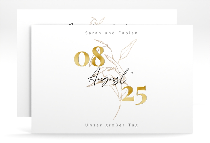 Save the Date-Karte Seed A6 Karte quer weiss gold