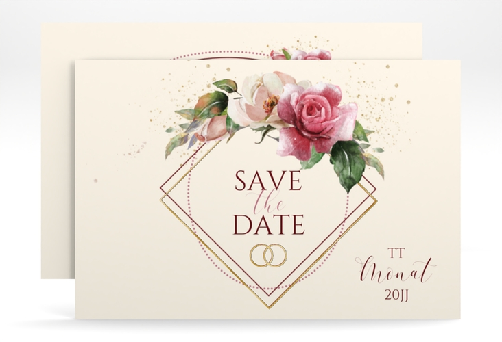 Save the Date-Karte Rosenbogen A6 Karte quer beige gold