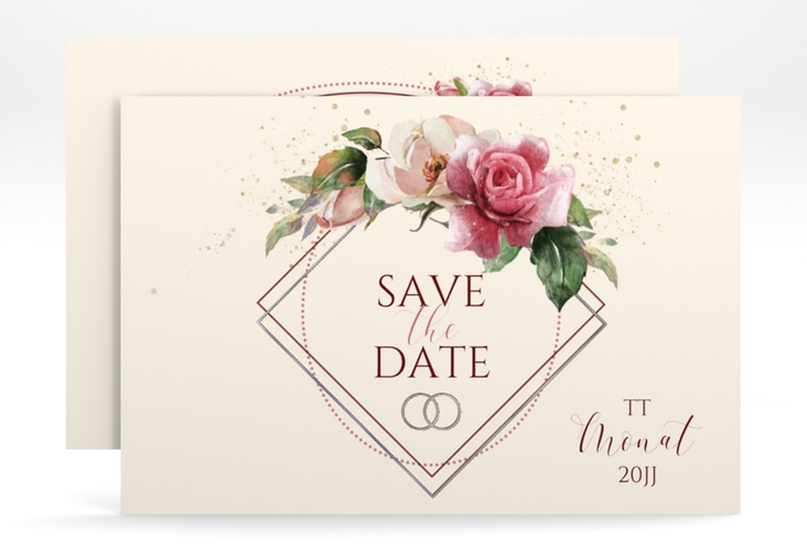 Save the Date-Karte Rosenbogen A6 Karte quer beige silber
