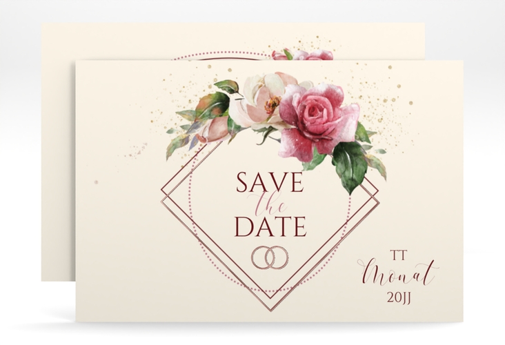 Save the Date-Karte Rosenbogen A6 Karte quer beige rosegold
