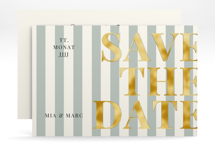Save the Date-Karte Streifen A6 Karte quer gruen gold