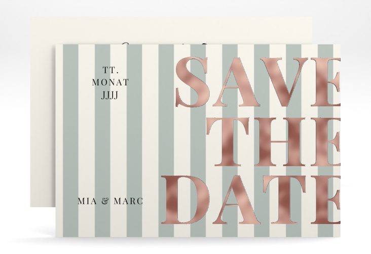 Save the Date-Karte Streifen A6 Karte quer gruen rosegold