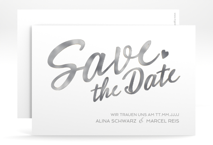 Save the Date-Karte Glam A6 Karte quer weiss silber