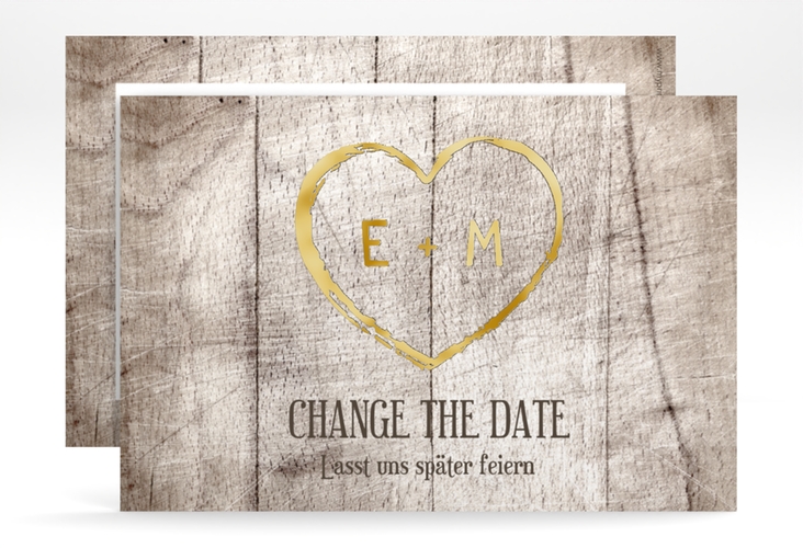 Change the Date-Karte Wood A6 Karte quer weiss gold