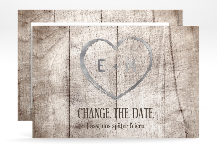 Change the Date-Karte Wood A6 Karte quer weiss silber