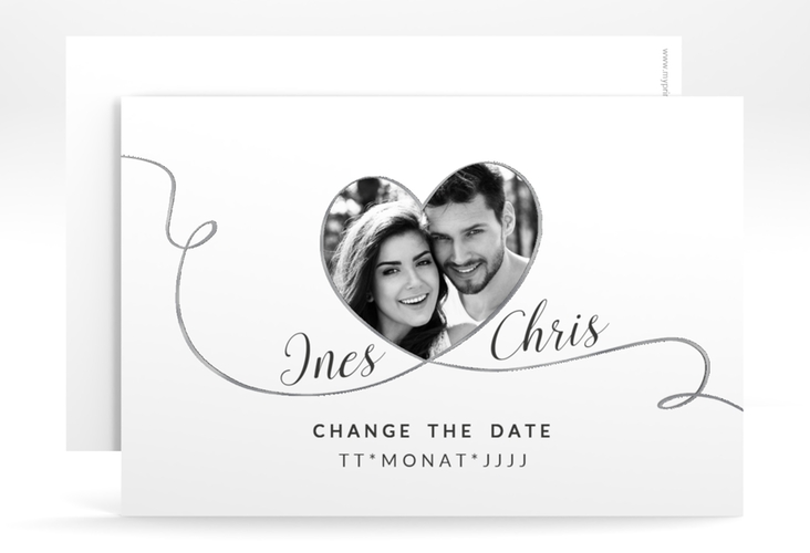 Change the Date-Karte Hochzeit Dolce A6 Karte quer weiss silber