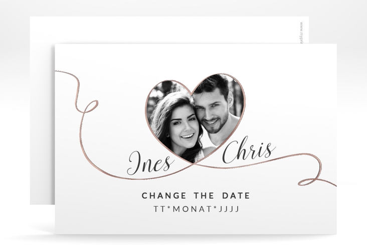 Change the Date-Karte Hochzeit Dolce A6 Karte quer weiss rosegold