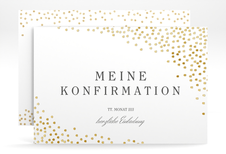 Einladung Konfirmation Glossy A6 Karte quer weiss gold