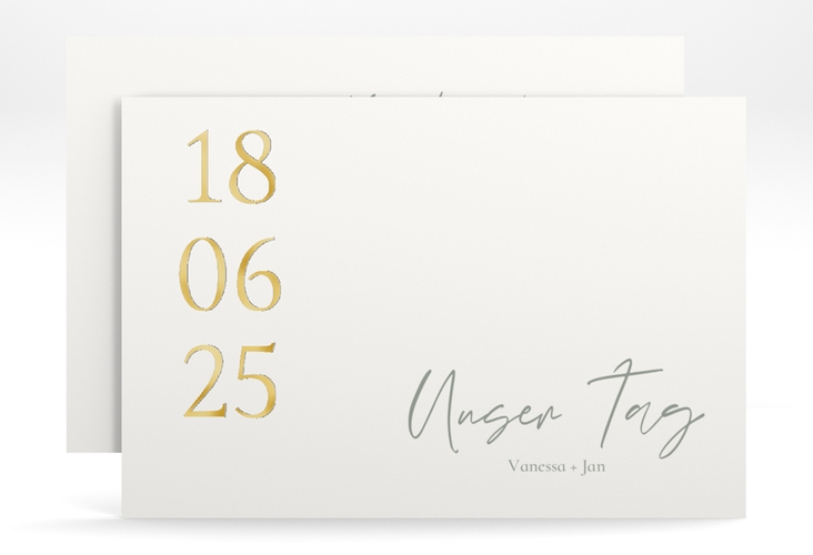 Save the Date-Karte Day A6 Karte quer weiss gold mit Datum im minimalistischen Design