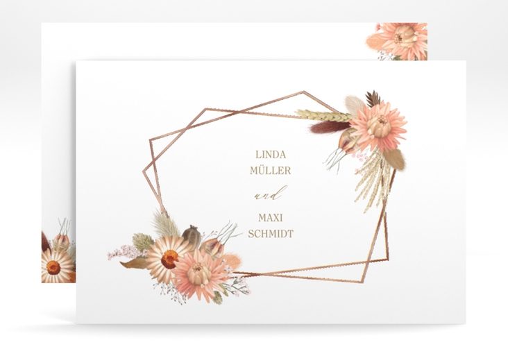 Save the Date-Karte Strohblume A6 Karte quer weiss rosegold