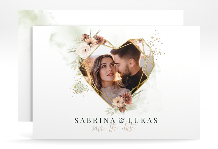 Save the Date-Karte Odeur A6 Karte quer gruen gold