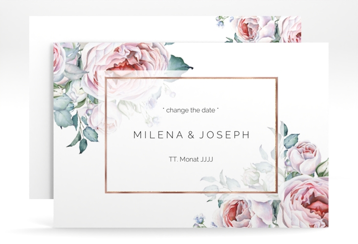 Change the Date-Karte Embrace A6 Karte quer weiss rosegold
