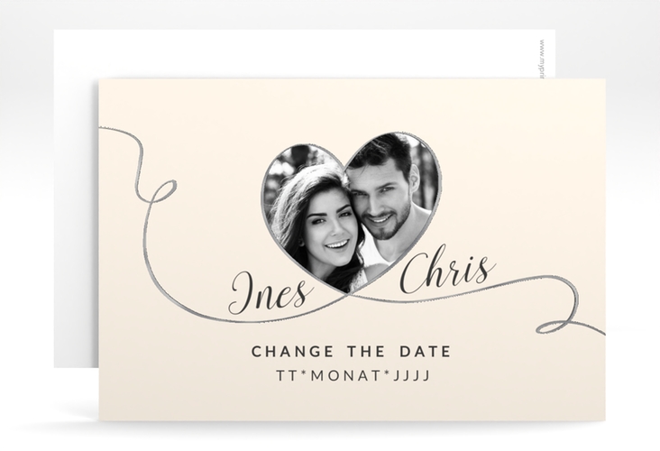 Change the Date-Karte Hochzeit Dolce A6 Karte quer beige silber