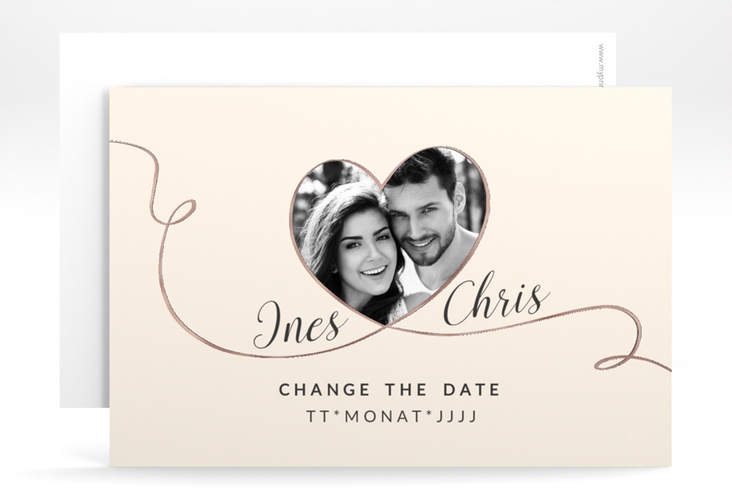 Change the Date-Karte Hochzeit Dolce A6 Karte quer beige rosegold