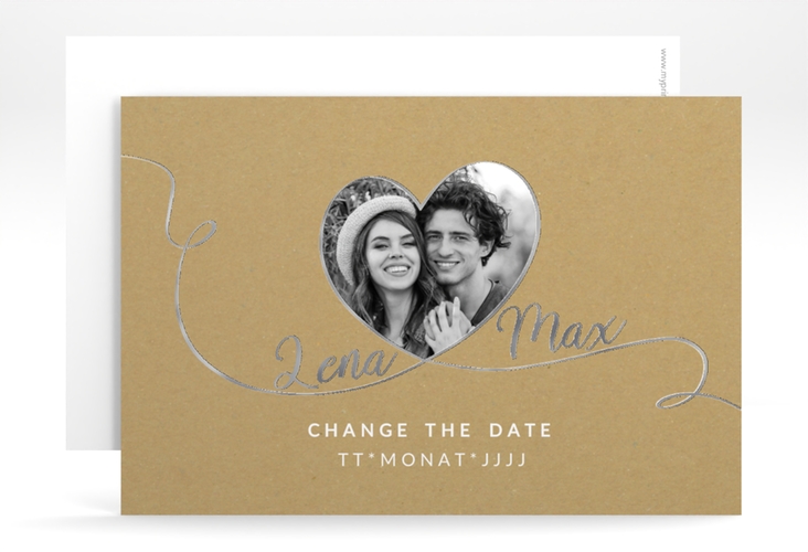 Change the Date-Karte Herzensbund A6 Karte quer weiss silber