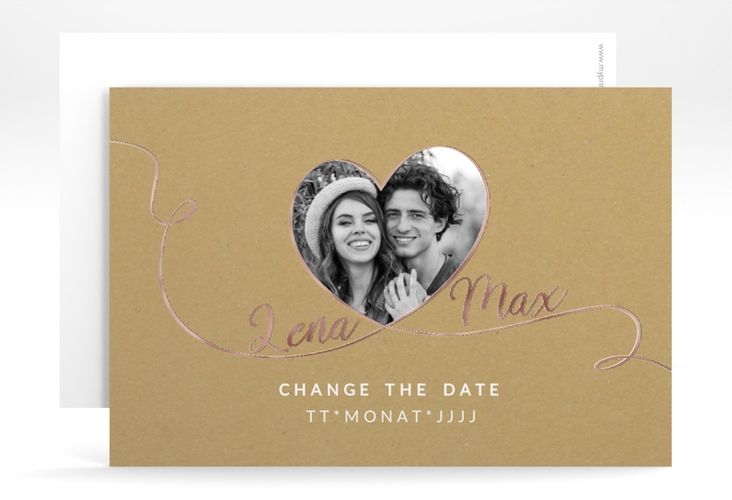 Change the Date-Karte Herzensbund A6 Karte quer weiss rosegold