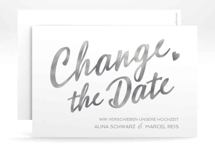 Change the Date-Karte Glam A6 Karte quer weiss silber