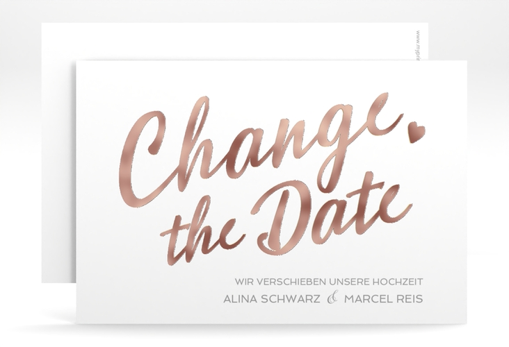 Change the Date-Karte Glam A6 Karte quer weiss rosegold