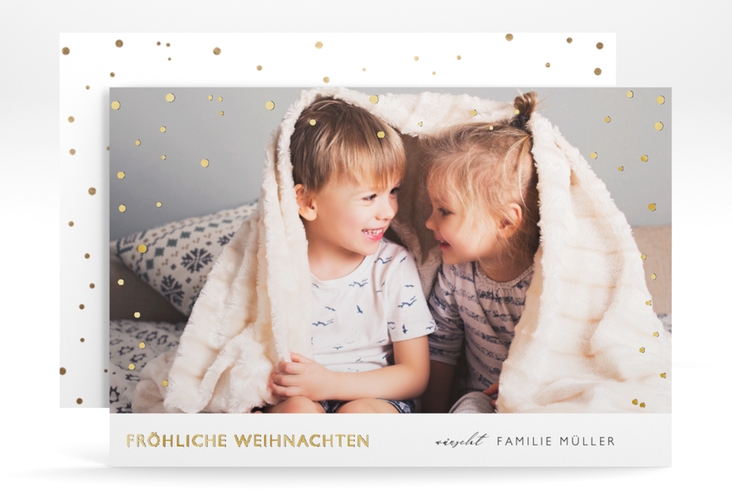 Weihnachtskarte Zeit A6 Karte quer weiss gold für Weihnachtsgrüße mit Familienfoto