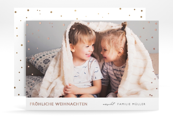Weihnachtskarte Zeit A6 Karte quer weiss rosegold für Weihnachtsgrüße mit Familienfoto