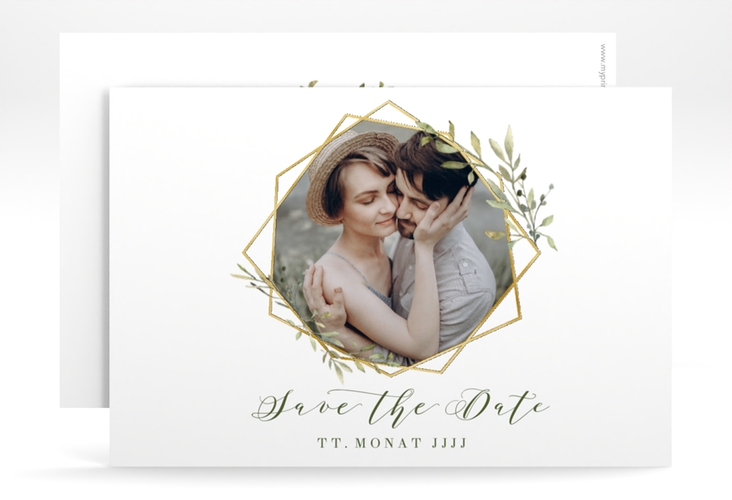 Save the Date-Karte Acacia A6 Karte quer weiss gold