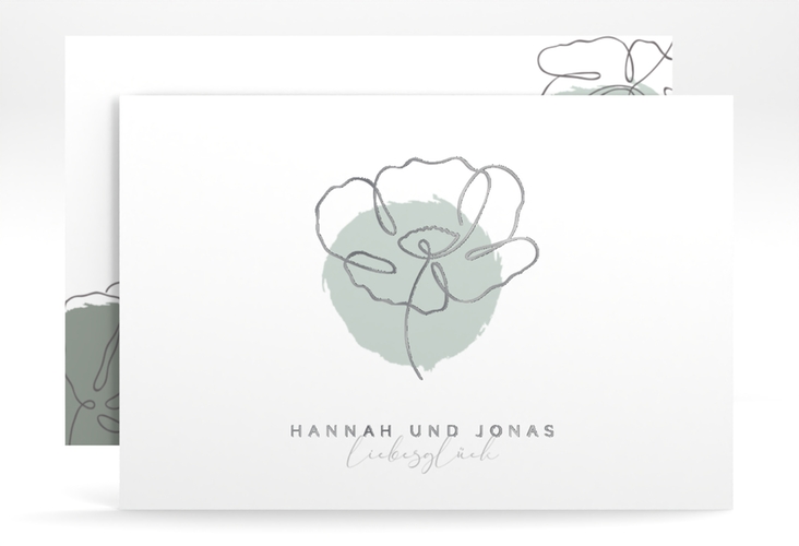 Save the Date-Karte Flowerline A6 Karte quer gruen silber