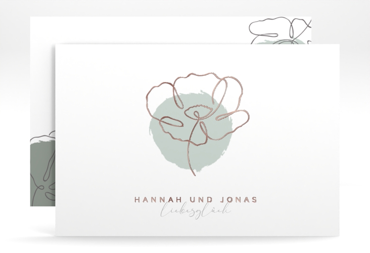 Save the Date-Karte Flowerline A6 Karte quer gruen rosegold