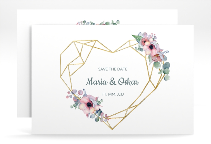 Save the Date-Karte Herzgold A6 Karte quer weiss gold