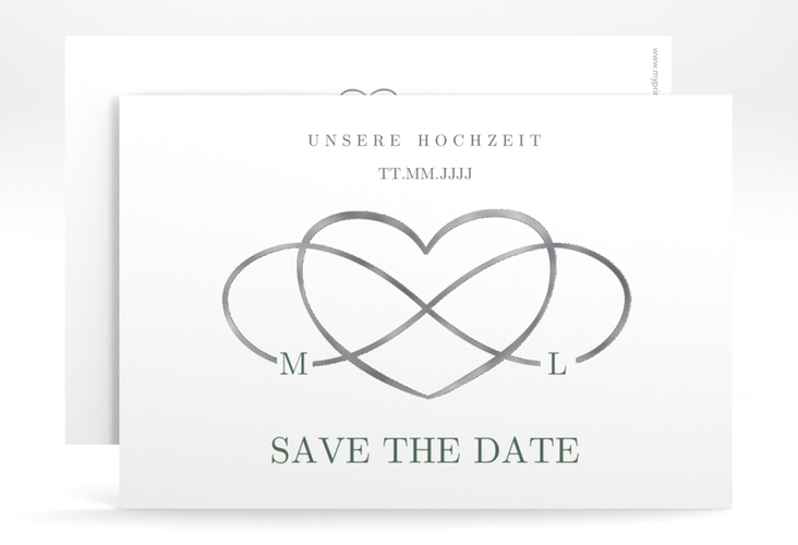 Save the Date-Karte Infinity A6 Karte quer gruen silber