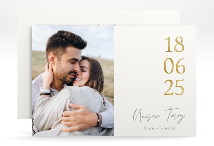 Save the Date-Karte Unser Tag A6 Karte quer weiss gold