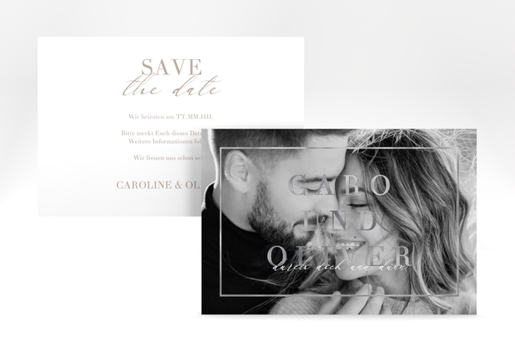 Save the Date-Karte "Moment" DIN A6 quer beige silber