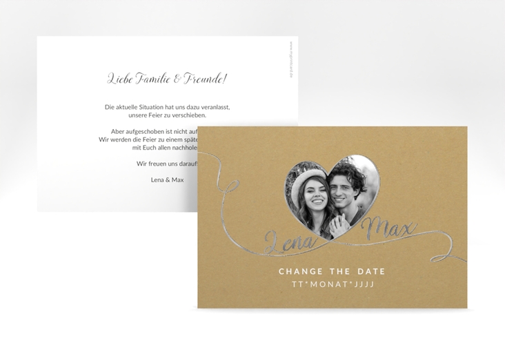 Change the Date-Karte Herzensbund A6 Karte quer weiss silber