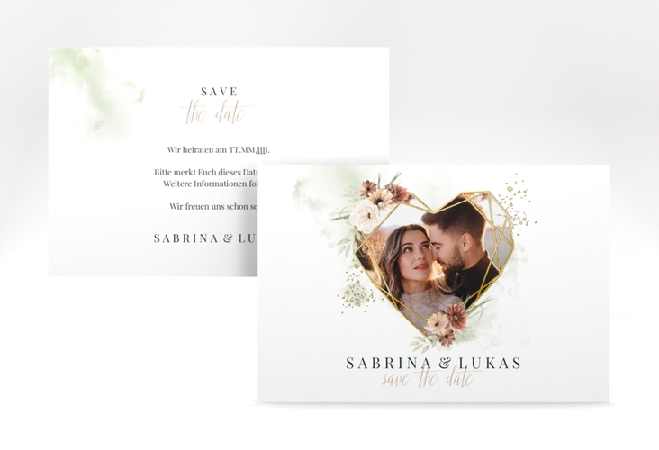 Save the Date-Karte Odeur A6 Karte quer gruen gold