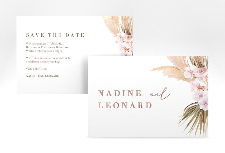 Save the Date-Karte Nude A6 Karte quer weiss rosegold
