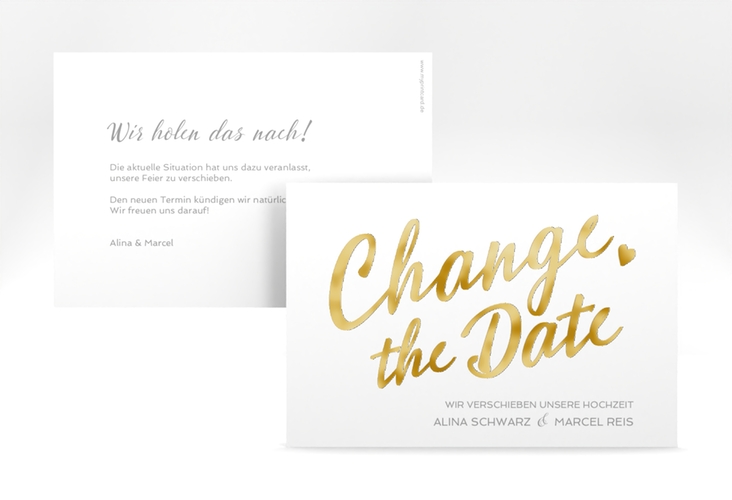 Change the Date-Karte Glam A6 Karte quer weiss gold